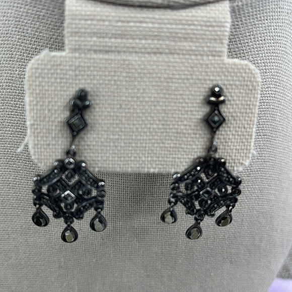 Vintage Marcasite Sterling Silver Chandelier Earrings by Suspicion  ✨ - Picture 9 of 12